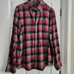 Men's Black Brown 1826 - Size L - Red, Grey &Black Plaid Flannel Button Up Shirt